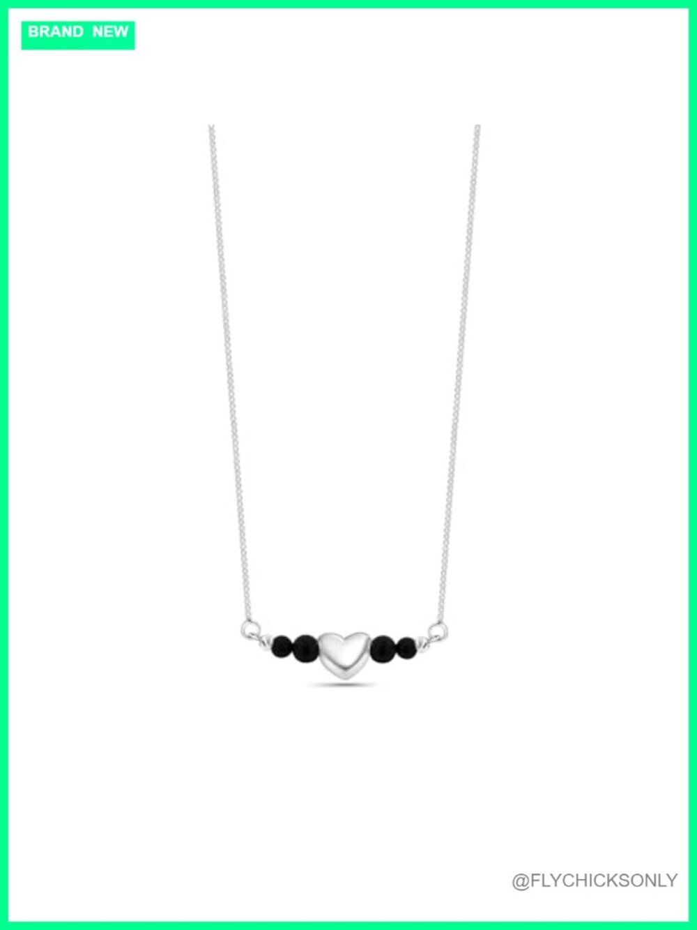 925 Sterling Silver Onyx Heart Necklace 15in Minimalist Women